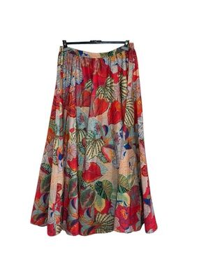 Calypso St. Barth Floral A-Line Maxi Skirt in Coral Multi
